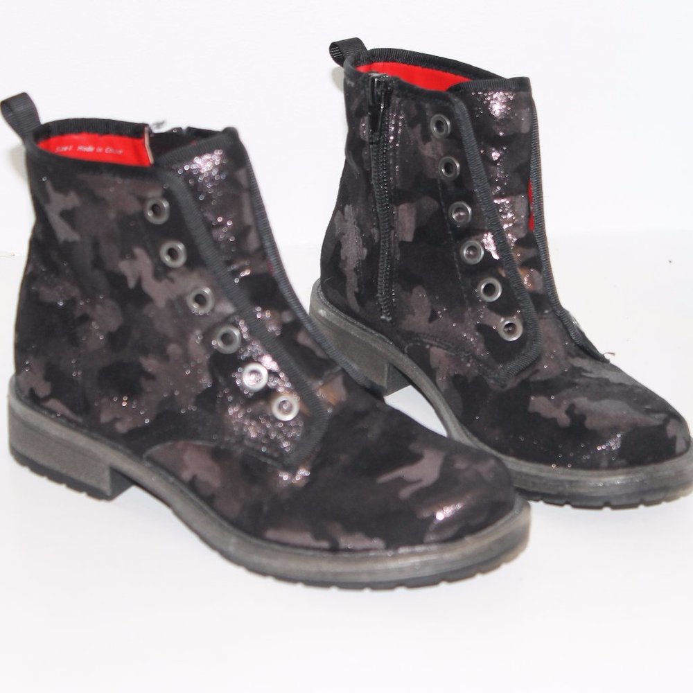 REDUCED Dolce Vita Big Girl's Combat Moto Boots Black Shimmer Camo Sparkly  Sz 1
